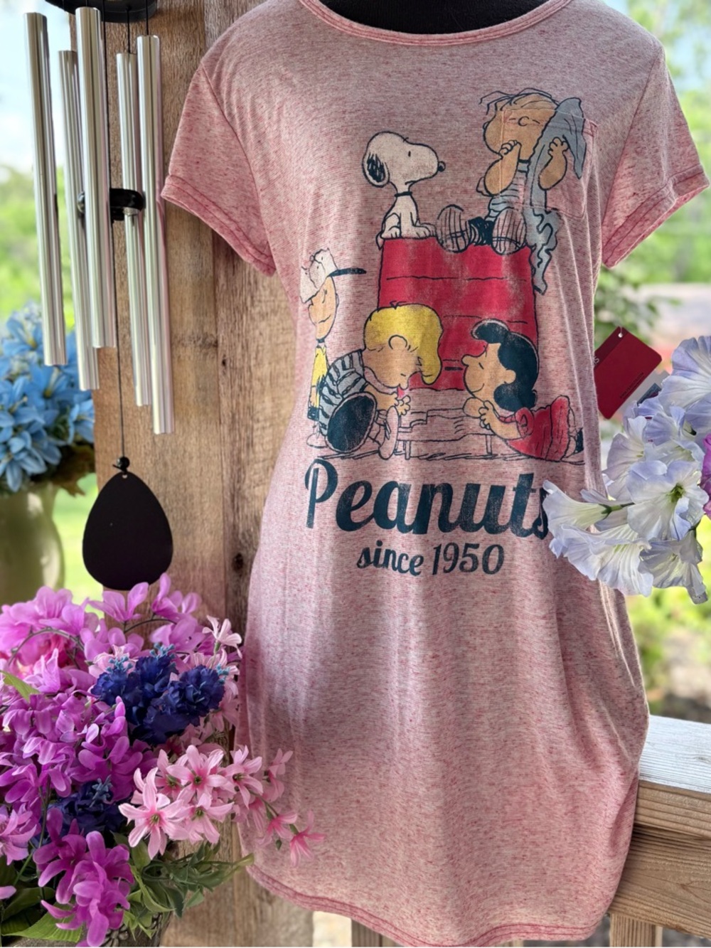 Peanuts Snoopy & Friends Red Heather Soft Pullover Short Sleeve Nightgown NWT
